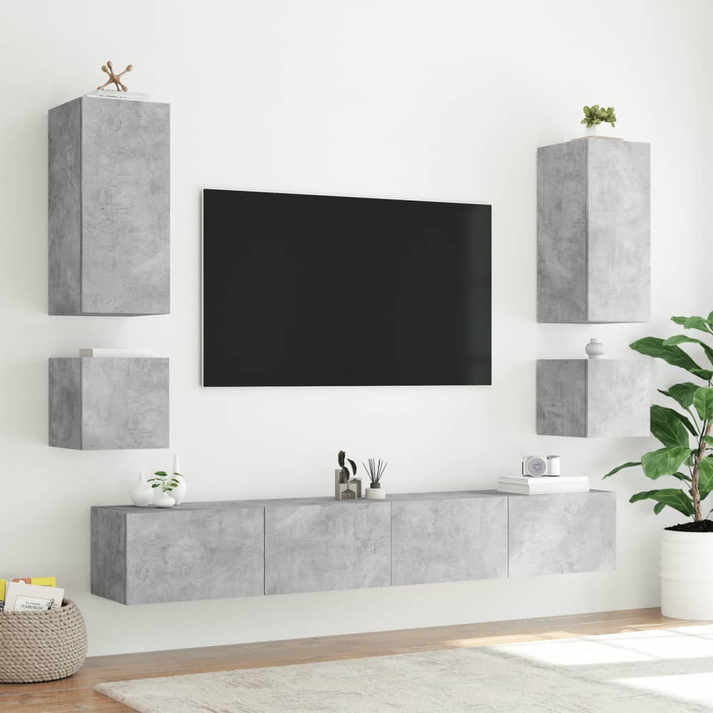 Tv-wandmeubelen met LED 2 st 40,5x35x40 cm betongrijs