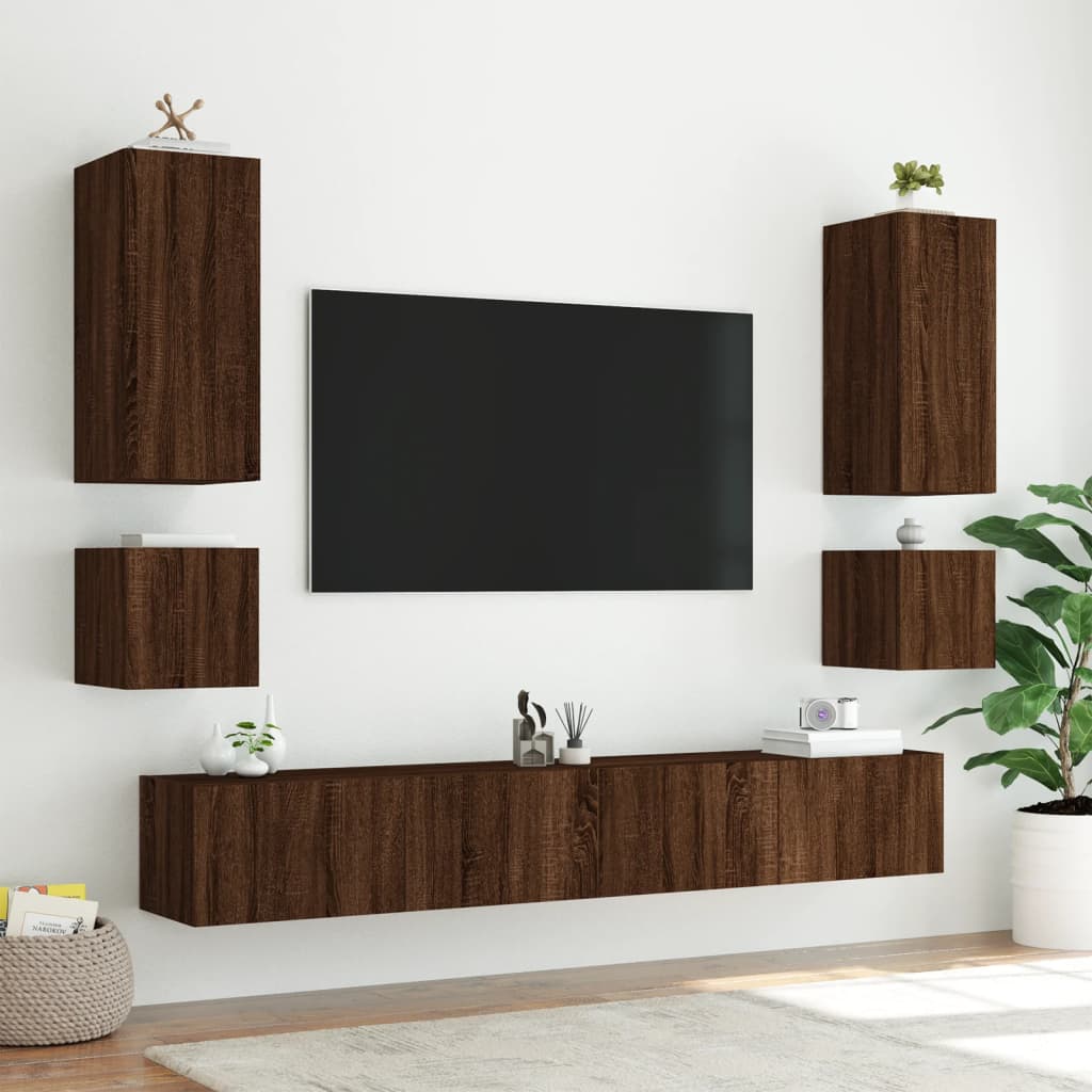 Tv-wandmeubel met LED-verlichting 40,5x35x40 cm bruineikenkleur