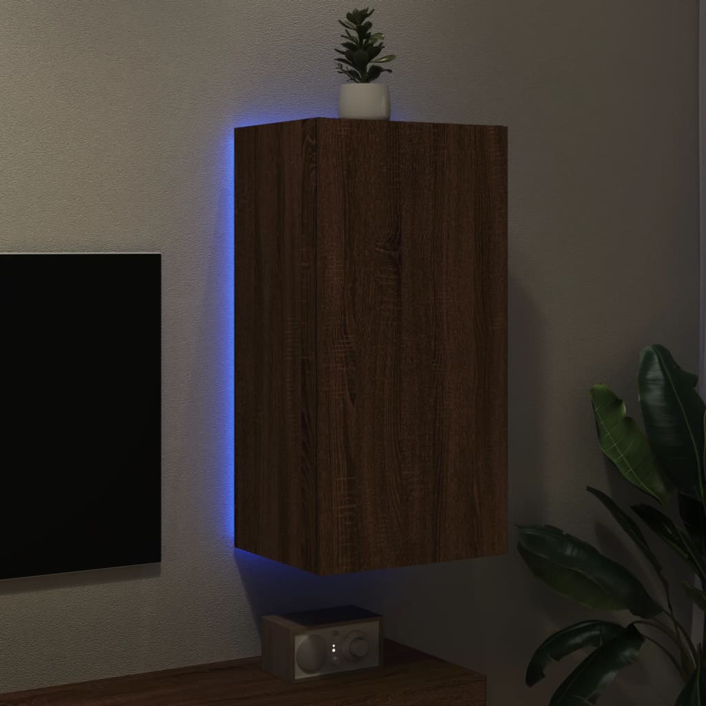 Tv-wandmeubel met LED-verlichting 40,5x35x80 cm bruineikenkleur