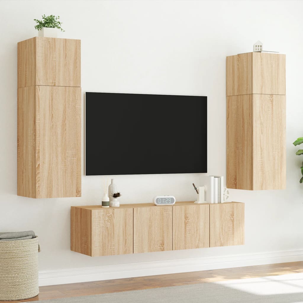 Tv-wandmeubelen met LED 2 st 60x35x31 cm sonoma eikenkleurig