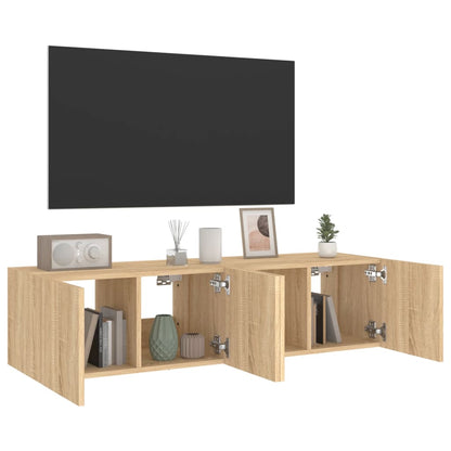 Tv-wandmeubelen met LED 2 st 60x35x31 cm sonoma eikenkleurig