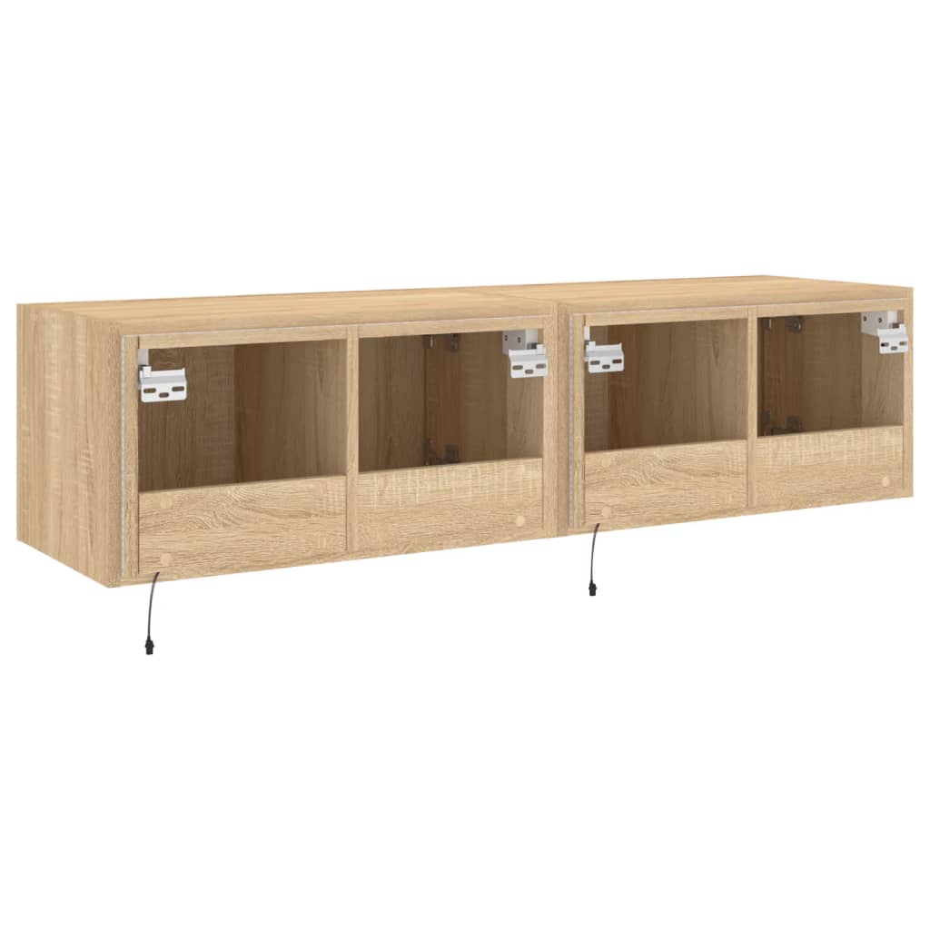 Tv-wandmeubelen met LED 2 st 60x35x31 cm sonoma eikenkleurig