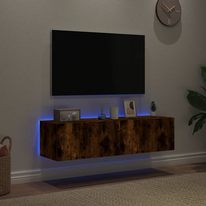 Tv-wandmeubelen met LED 2 st 60x35x31 cm gerookt eikenkleurig