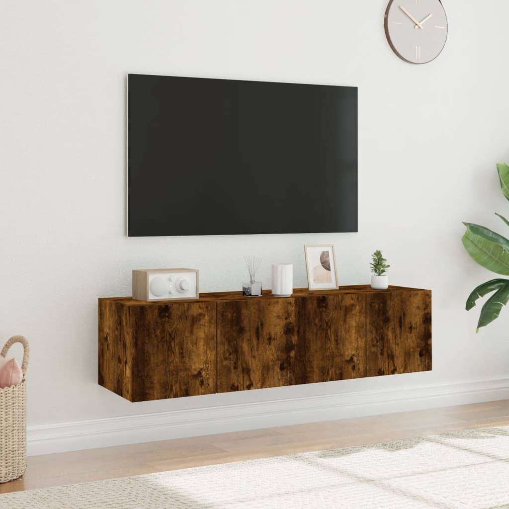 Tv-wandmeubelen met LED 2 st 60x35x31 cm gerookt eikenkleurig