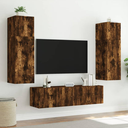 Tv-wandmeubelen met LED 2 st 60x35x31 cm gerookt eikenkleurig