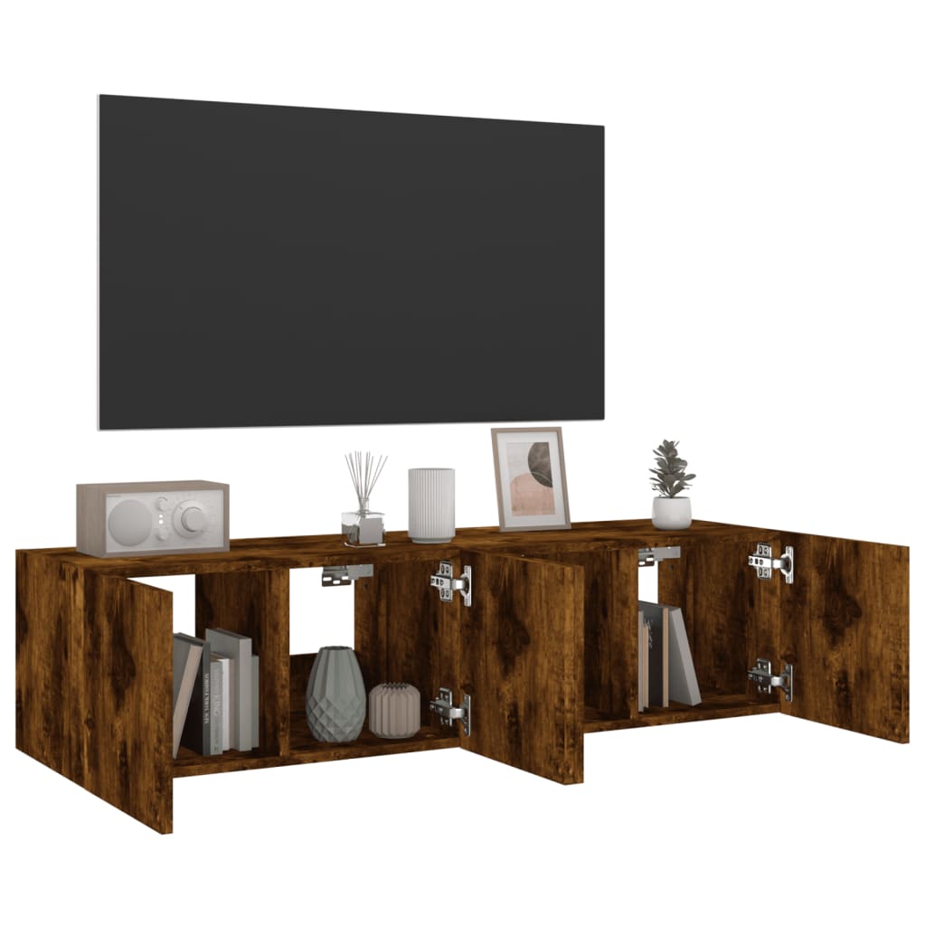 Tv-wandmeubelen met LED 2 st 60x35x31 cm gerookt eikenkleurig