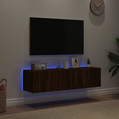 Tv-wandmeubelen met LED-verlichting 2 st 60x35x31 cm bruineiken