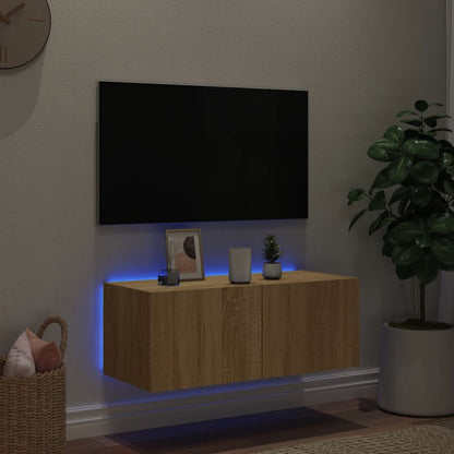 Tv-wandmeubel met LED-verlichting 80x35x31 cm sonoma eikenkleur