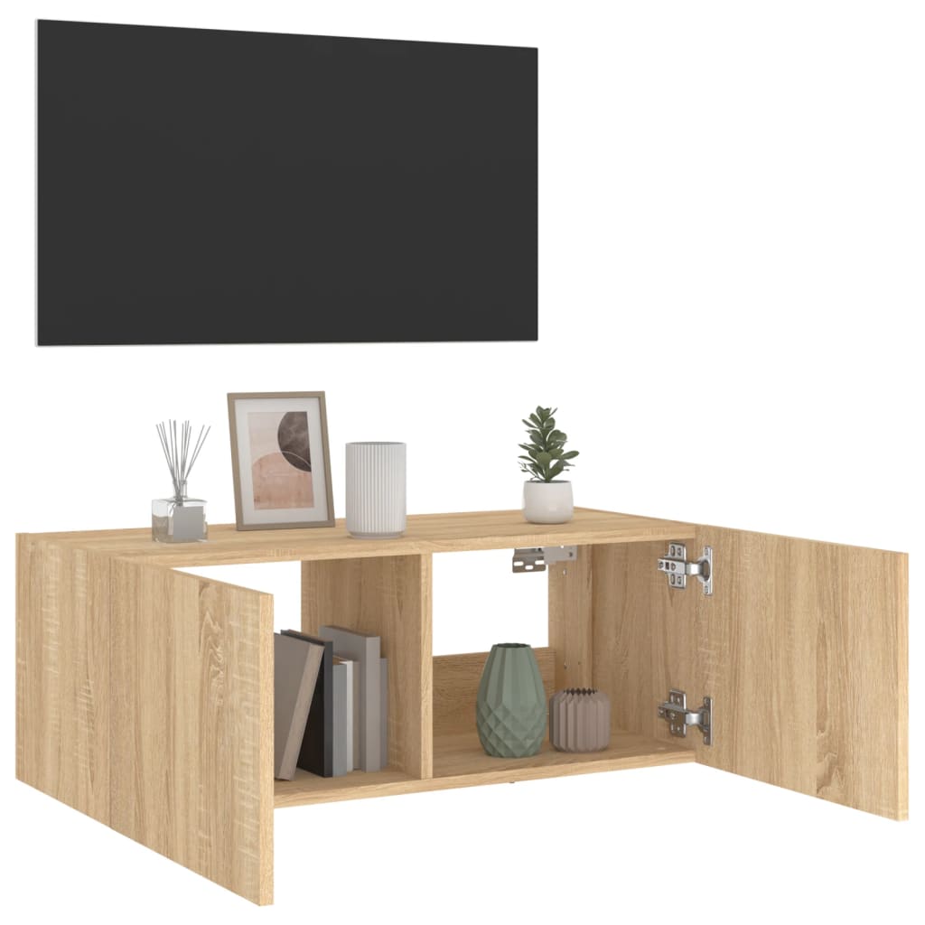 Tv-wandmeubel met LED-verlichting 80x35x31 cm sonoma eikenkleur