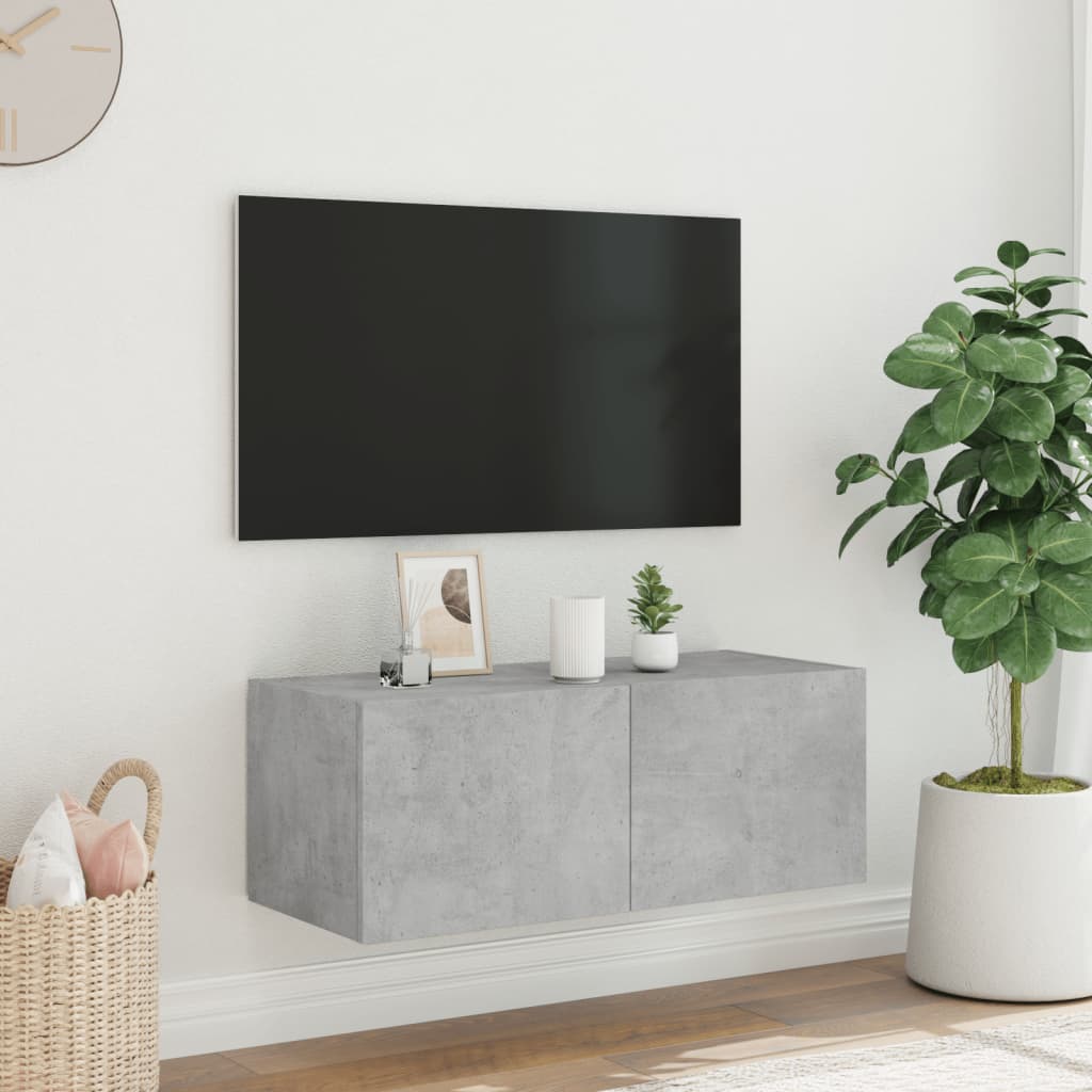 Tv-wandmeubel met LED-verlichting 80x35x31 cm betongrijs