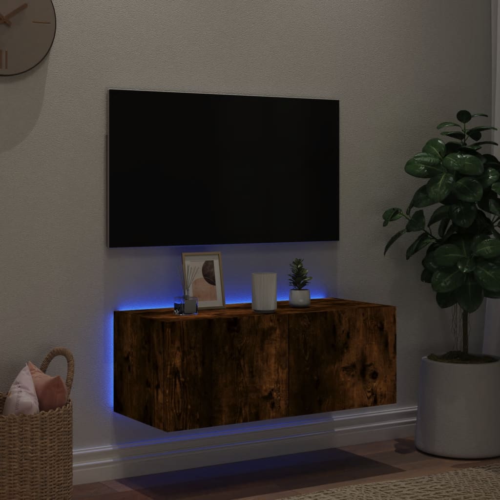 Tv-wandmeubel met LED-verlichting 80x35x31 cm gerookt eiken