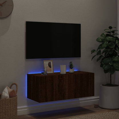 Tv-wandmeubel met LED-verlichting 80x35x31 cm bruin eikenkleur