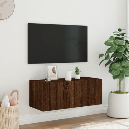 Tv-wandmeubel met LED-verlichting 80x35x31 cm bruin eikenkleur