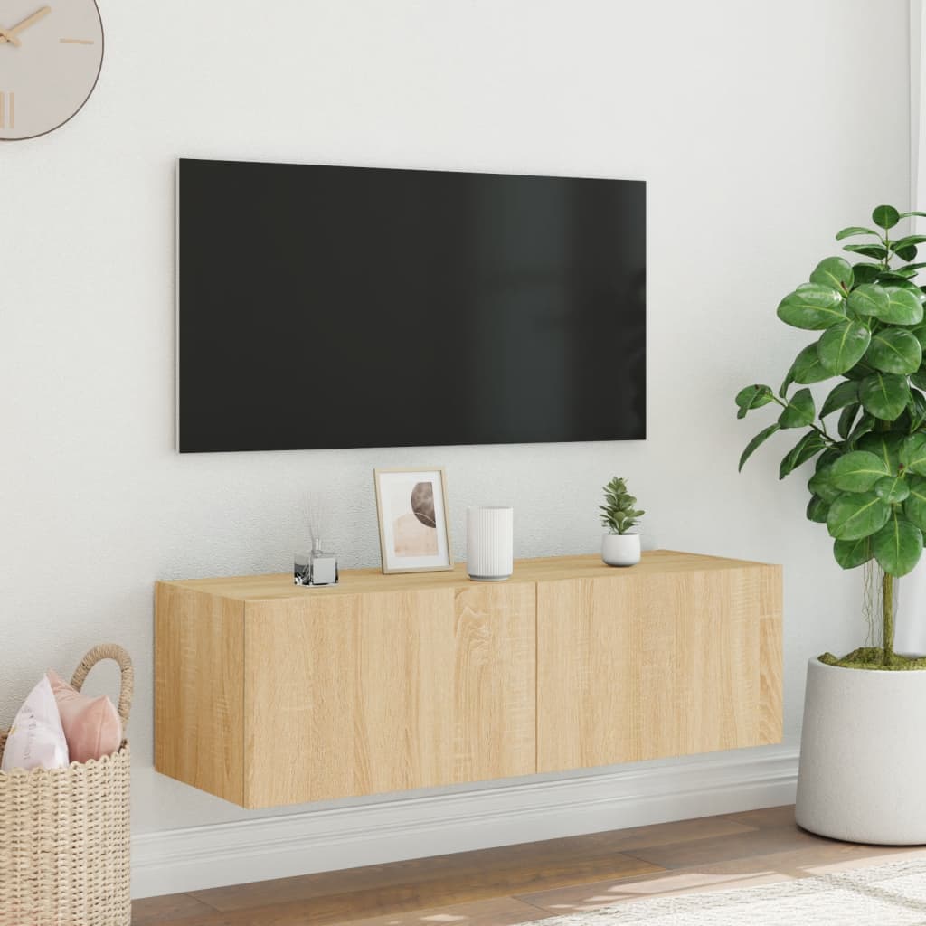 Tv-wandmeubel met LED-verlichting 100x35x31 cm sonoma eiken