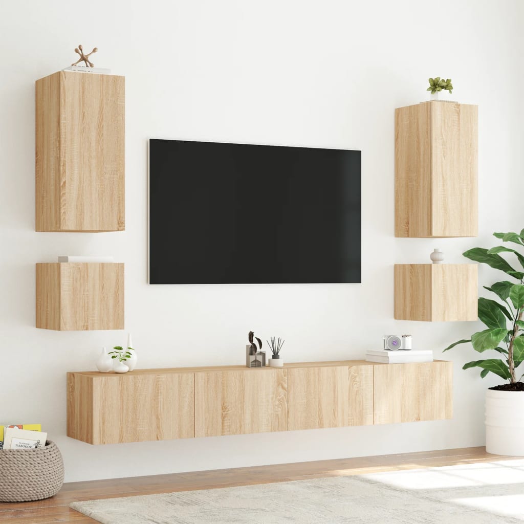 Tv-wandmeubel met LED-verlichting 100x35x31 cm sonoma eiken