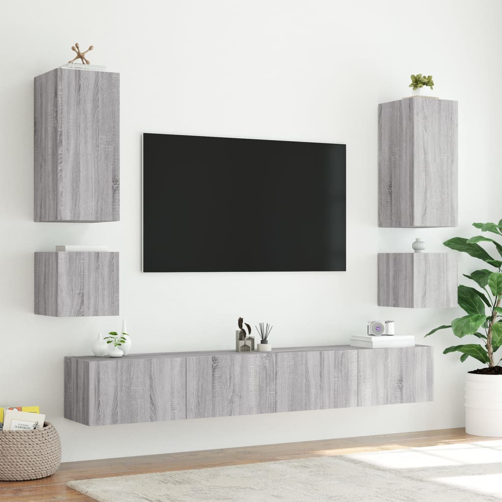 Tv-wandmeubel met LED-verlichting 100x35x31 cm grijs sonoma