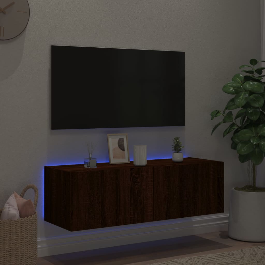 Tv-wandmeubel met LED-verlichting 100x35x31 cm bruineikenkleur