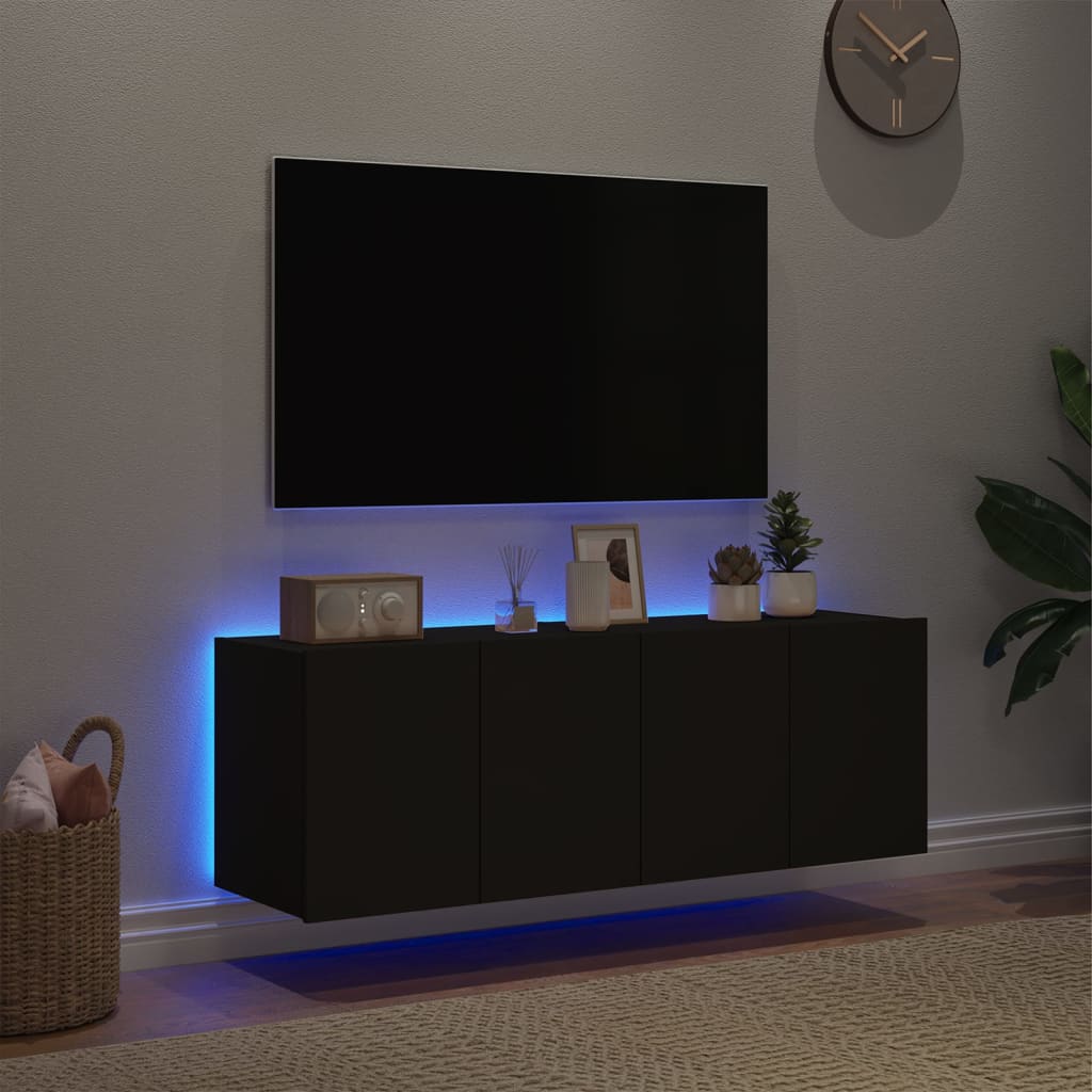 Tv-wandmeubels met LED-verlichting 2 st 60x35x41 cm zwart