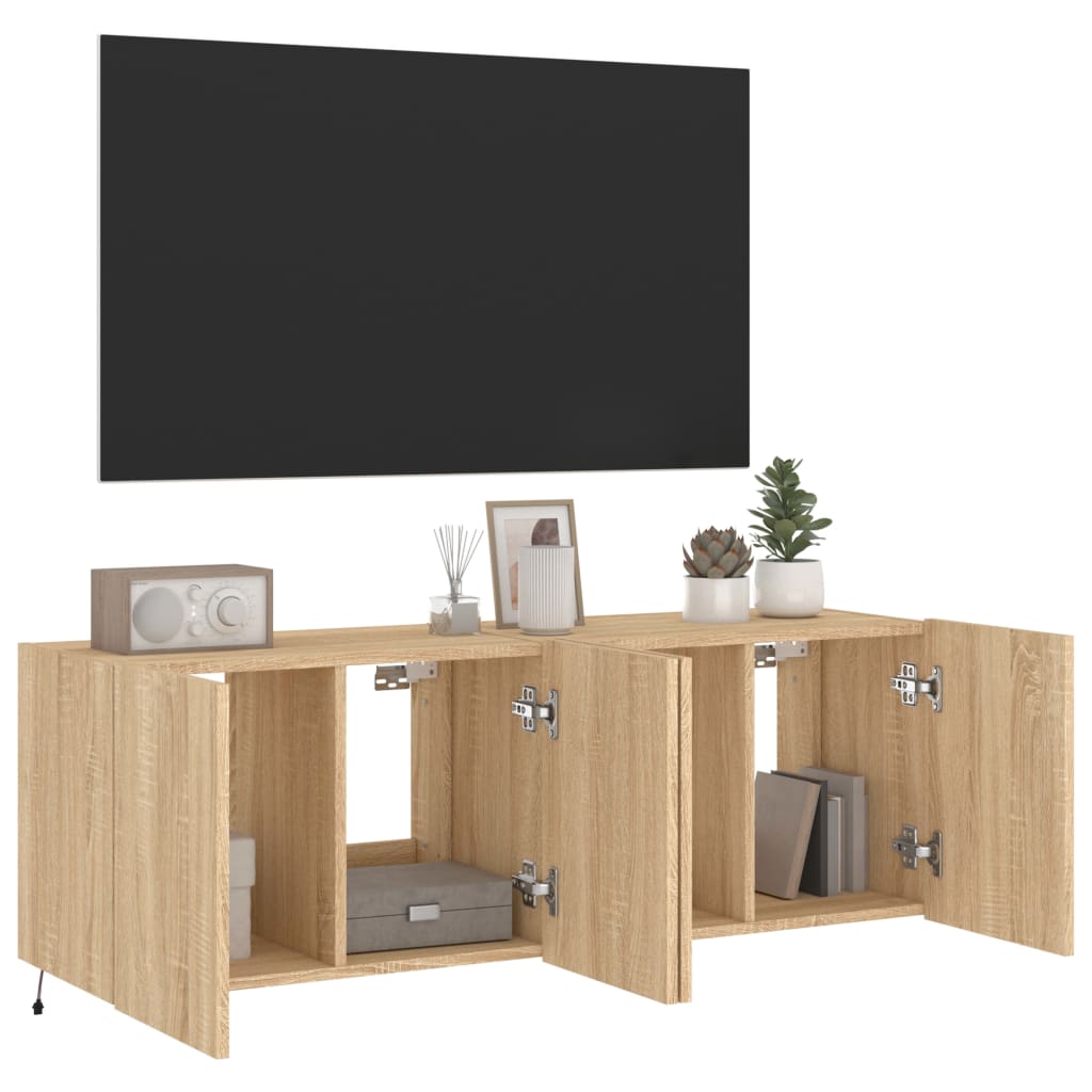 Tv-wandmeubels met LED 2 st 60x35x41 cm sonoma eikenkleurig