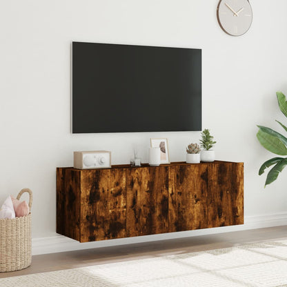 Tv-wandmeubels met LED 2 st 60x35x41 cm gerookt eikenkleurig