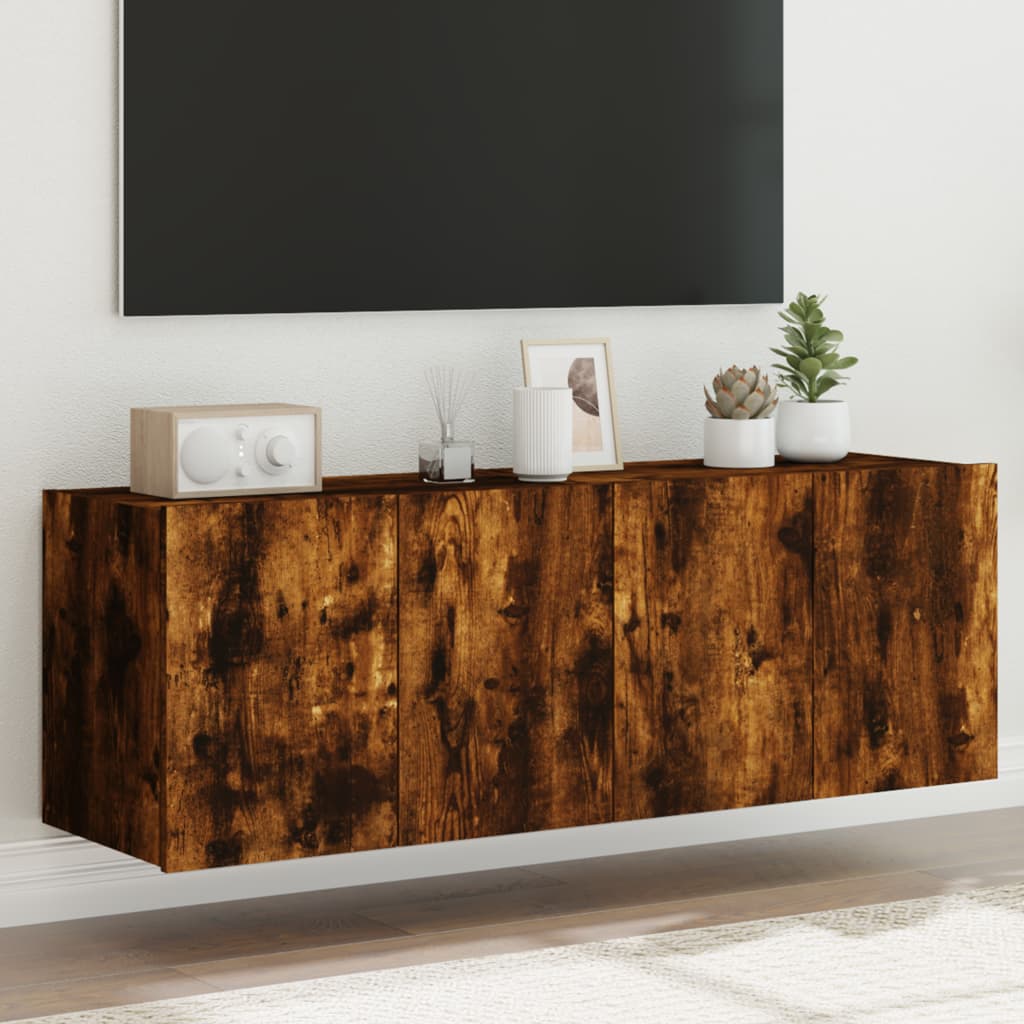 Tv-wandmeubels met LED 2 st 60x35x41 cm gerookt eikenkleurig