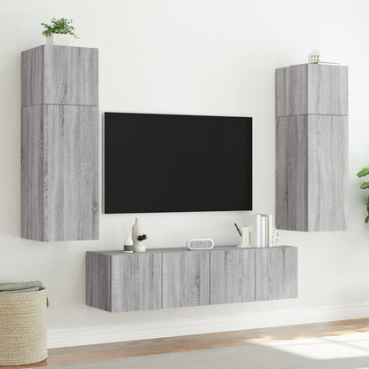 Tv-wandmeubels met LED 2 st 60x35x41 cm grijs sonoma eiken