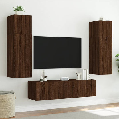 Tv-wandmeubels met LED 2 st 60x35x41 cm bruin eikenkleur