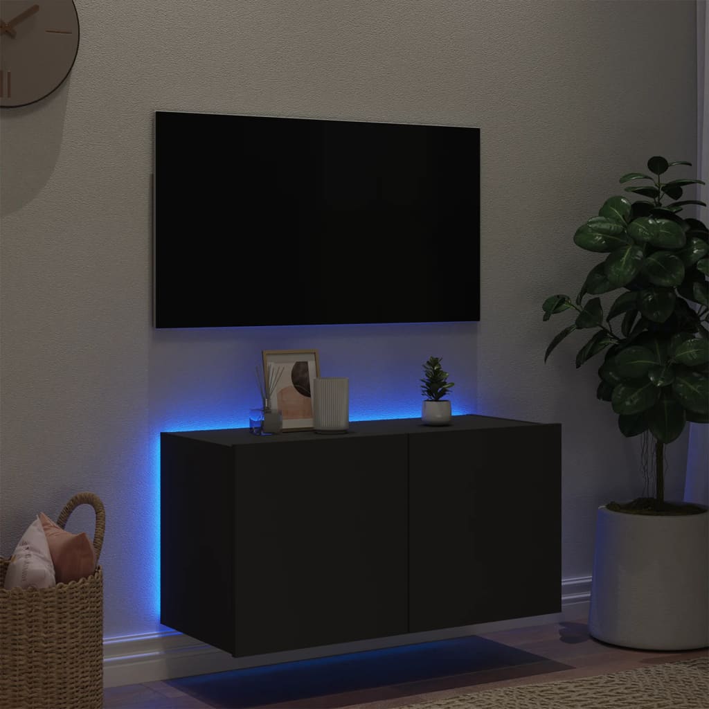 Tv-wandmeubel met LED-verlichting 80x35x41 cm zwart