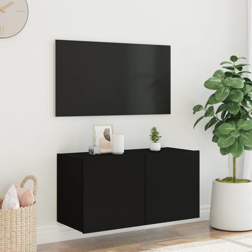 Tv-wandmeubel met LED-verlichting 80x35x41 cm zwart