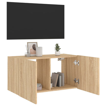 Tv-wandmeubel met LED-verlichting 80x35x41 cm sonoma eikenkleur