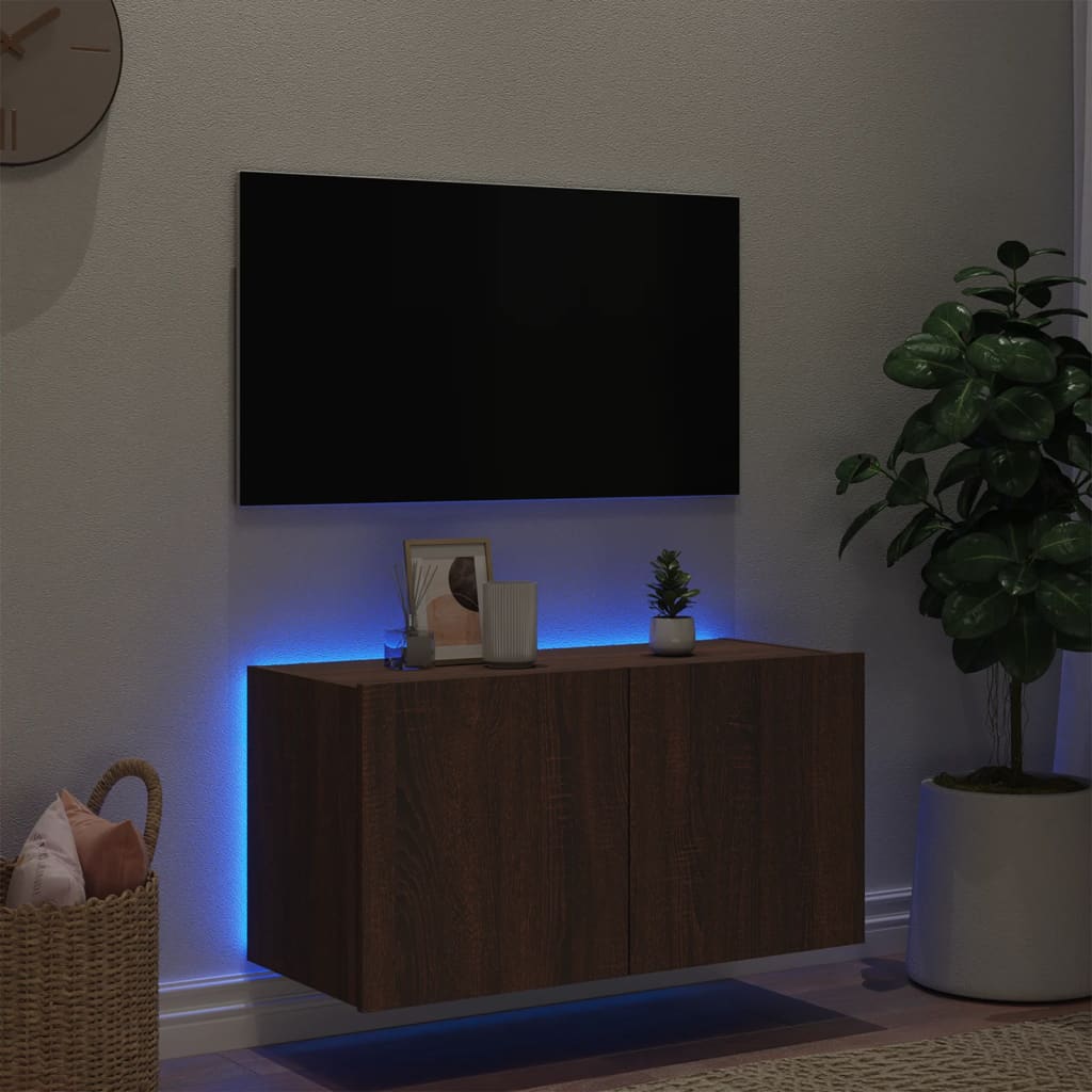 Tv-wandmeubel met LED-verlichting 80x35x41 cm bruin eikenkleur