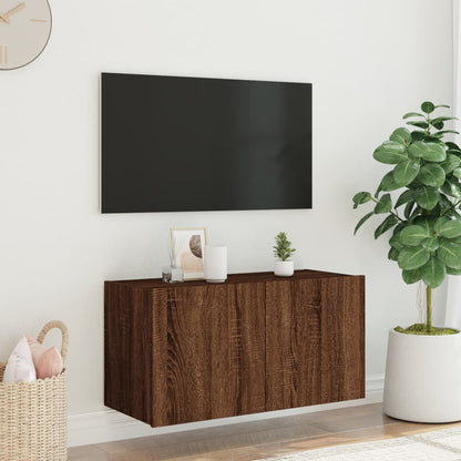 Tv-wandmeubel met LED-verlichting 80x35x41 cm bruin eikenkleur