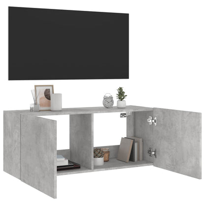 Tv-wandmeubel met LED-verlichting 100x35x41 cm betongrijs