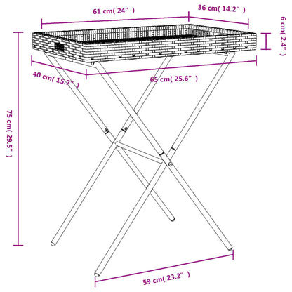 Dienbladtafel inklapbaar 65x40x75 cm poly rattan zwart