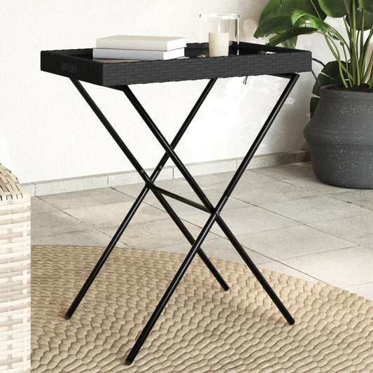 Dienbladtafel inklapbaar 65x40x75 cm poly rattan zwart