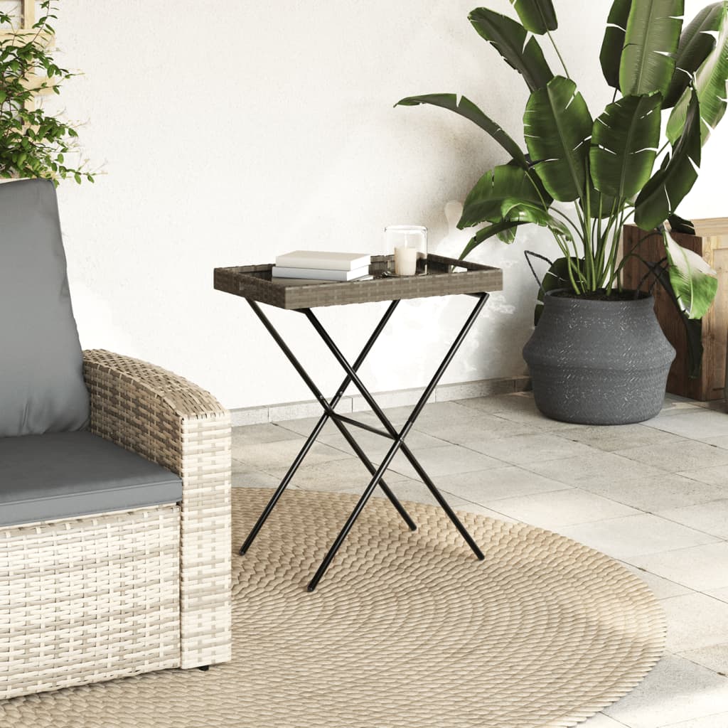 Dienbladtafel inklapbaar 65x40x75 cm poly rattan grijs