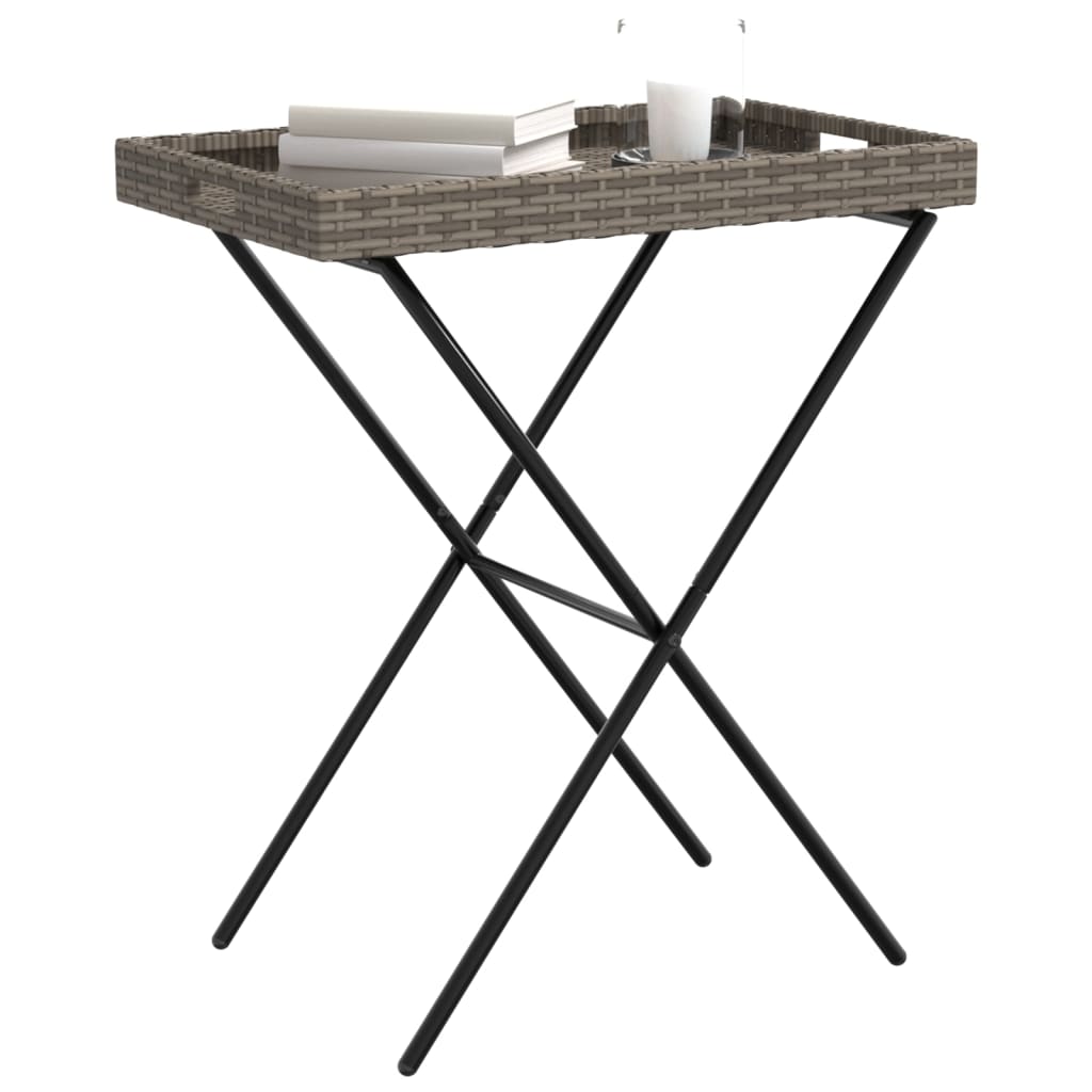 Dienbladtafel inklapbaar 65x40x75 cm poly rattan grijs