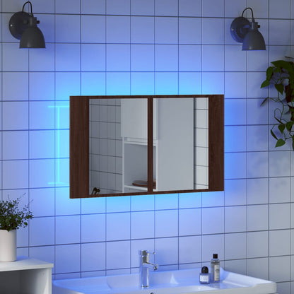 Badkamerkast met spiegel LED 80x12x45 acryl bruineikenkleurig