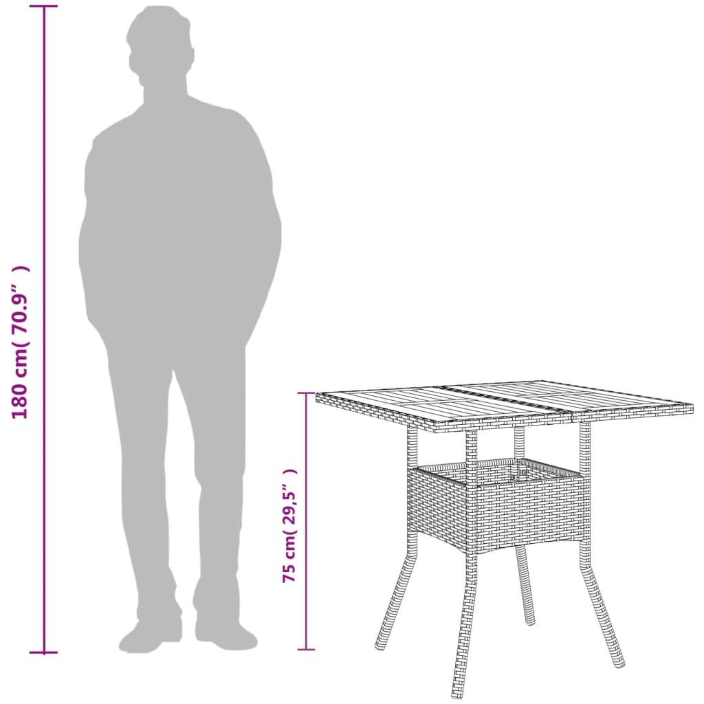 Tuintafel met acaciahouten blad 80x80x75 cm poly rattan zwart