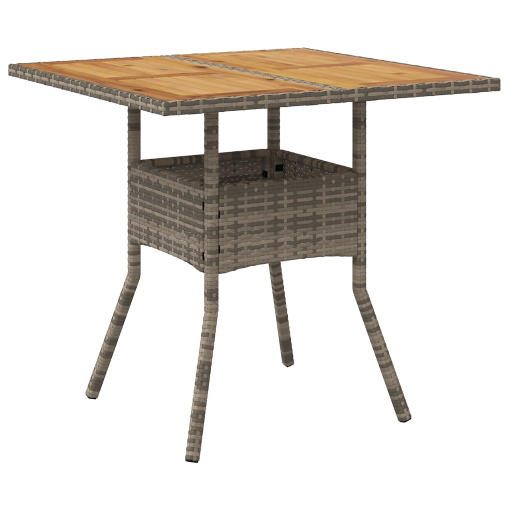 Tuintafel met acaciahouten blad 80x80x75 cm poly rattan grijs