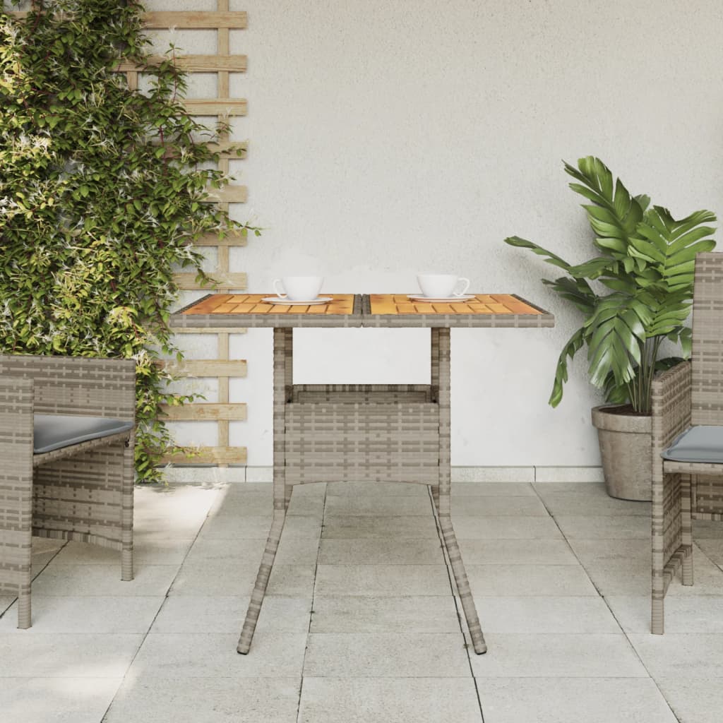 Tuintafel met acaciahouten blad 80x80x75 cm poly rattan grijs