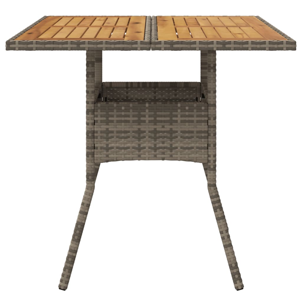 Tuintafel met acaciahouten blad 80x80x75 cm poly rattan grijs