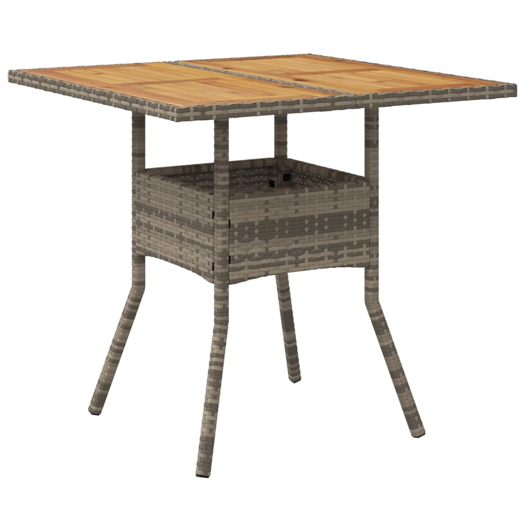 Tuintafel met acaciahouten blad 80x80x75 cm poly rattan grijs