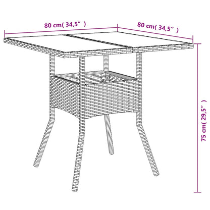 Tuintafel met glazen blad 80x80x75 cm poly rattan zwart