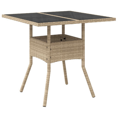 Tuintafel met glazen blad 80x80x75 cm poly rattan beige