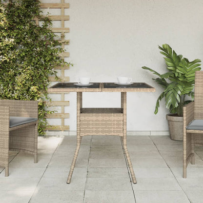 Tuintafel met glazen blad 80x80x75 cm poly rattan beige