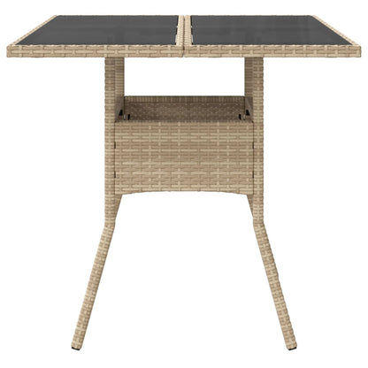 Tuintafel met glazen blad 80x80x75 cm poly rattan beige