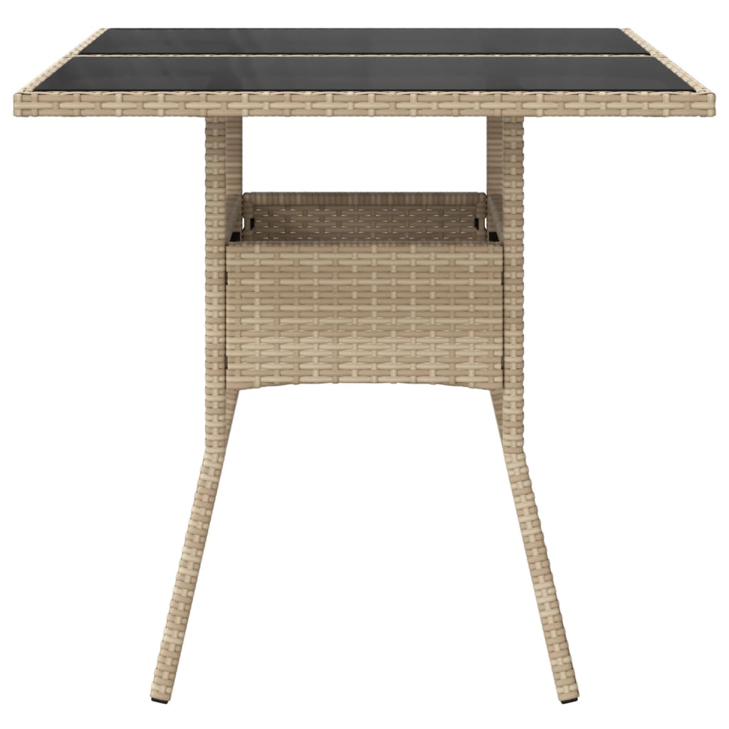 Tuintafel met glazen blad 80x80x75 cm poly rattan beige