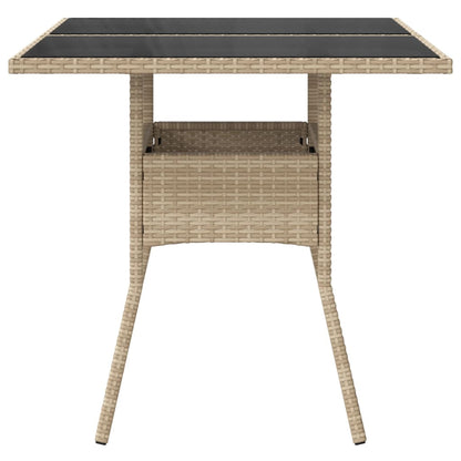 Tuintafel met glazen blad 80x80x75 cm poly rattan beige