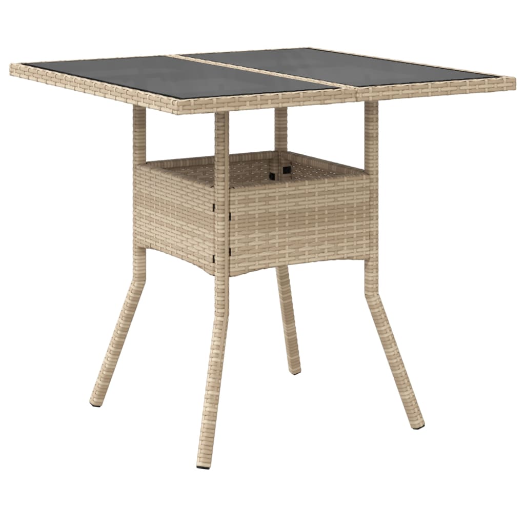 Tuintafel met glazen blad 80x80x75 cm poly rattan beige